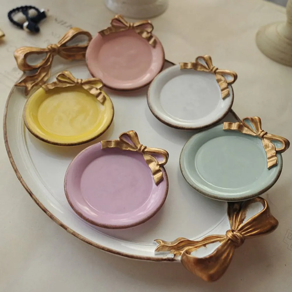 

Delicate Round Fruit Plate Resin 11.3cm Diameter Dessert Tableware Elegant Bow-Knot Decoration Afternoon Tea Tray for Parties