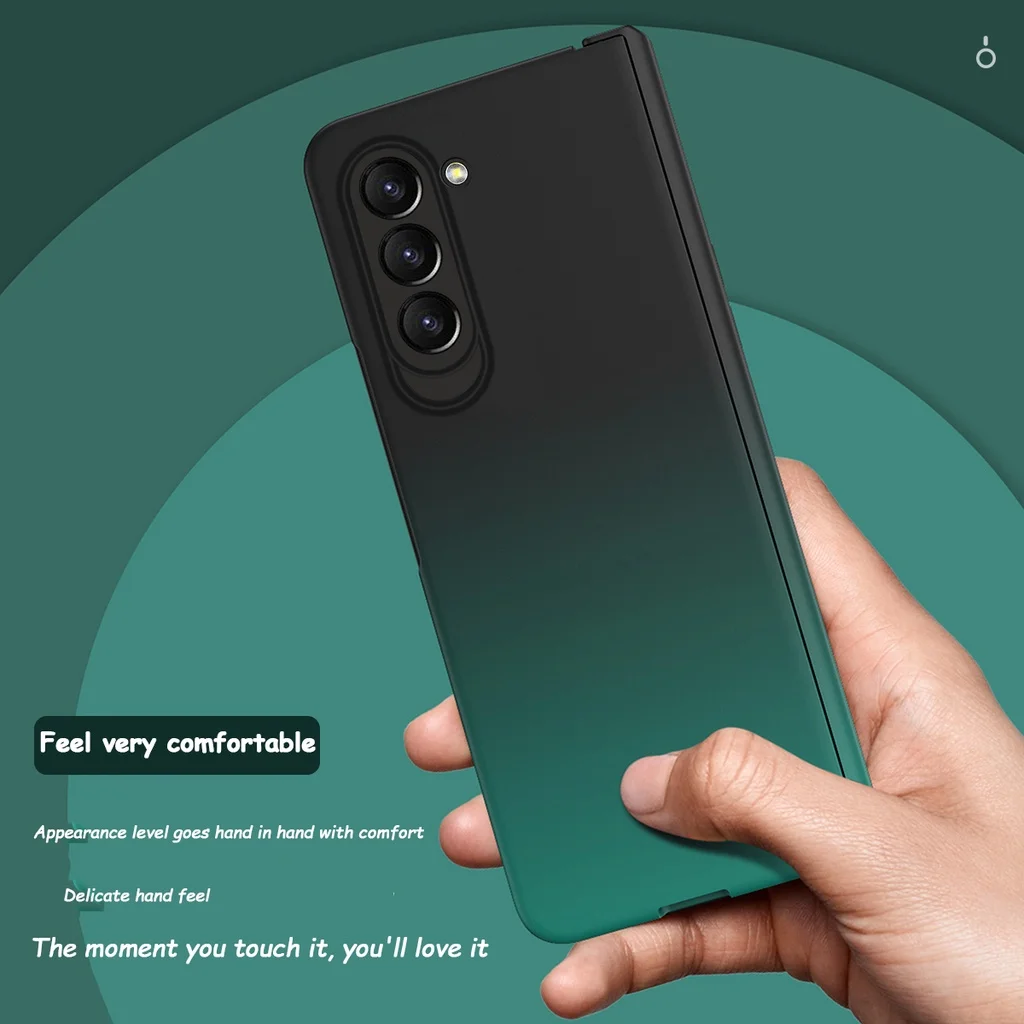 Gradient Color Matte Soft Silicone Folding For Samsung Galaxy Z Fold 5 4 3 2 Hinge Full Protection With Glass Front Film Cover