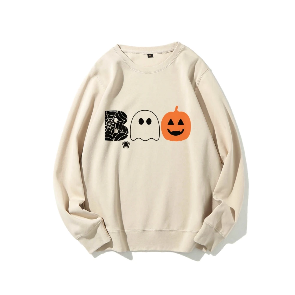 Women’s Cute Halloween Boo Ghost Pumpkin Spider Autumn Winter Spooky Season Sweatshirt Costumes Trendy Stylish Vibes Pullovers