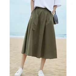 Women Skirt Causal Solid A Line Cotton Summer Skirts Army Green Khaki