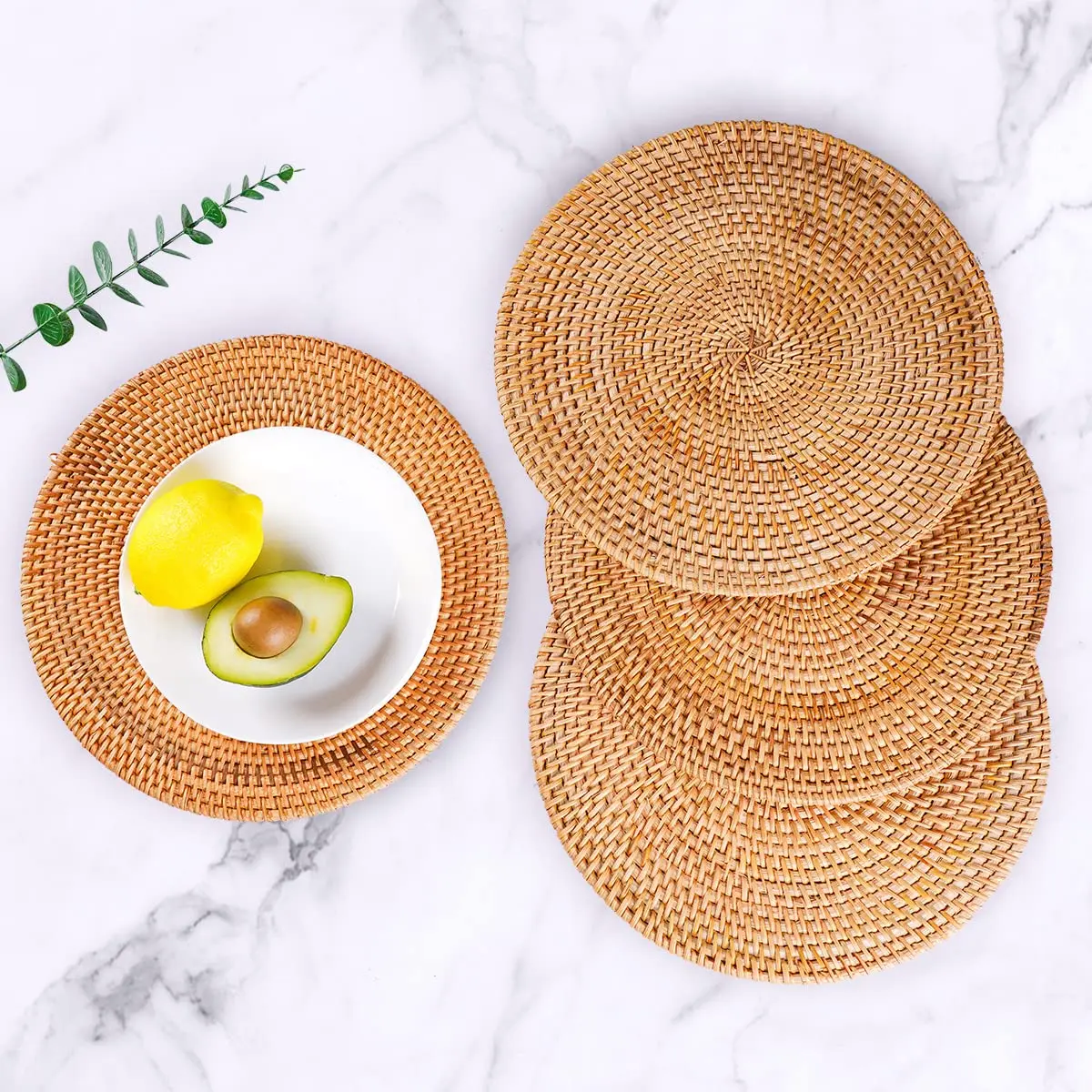 

Round Rattan Placemats, Natural Braided Straw Place Mats for Dining Table, Hand Woven, Set of 4