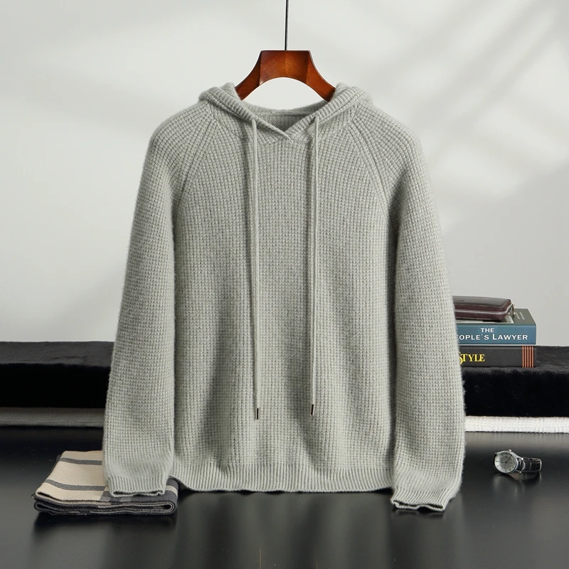 ANGEL 2025 Men's Hooded Sweater Cashmere Pullover Autumn Winter Thick Casual 100% Cashmere Knitwear Warm Long Sleeve Hoodie Tops