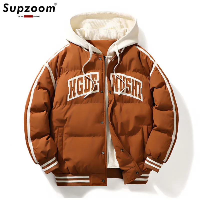 Supzoom New Arrival Casual Embroidery Mens Winter Trendy Fake Two-piece Hooded Bread Suit Couple Cotton-padded Jackets And Coats