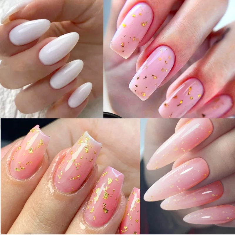 MEET ACROSS Nude Pink Quick Extensions Gel White Construct Gel Nail Polish Semi Permanent Nail Extend Auroras Glitter Gel Polish