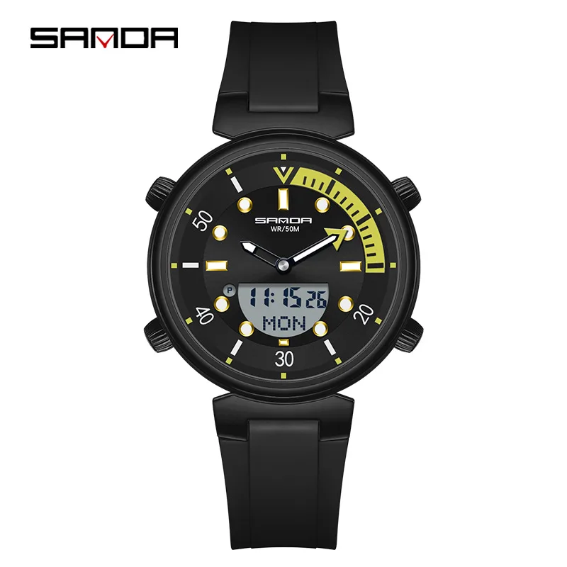 SANDA 2025 New Dual Display Watch for Men and Women with Electronic and Quartz Movement, 50m Waterproof Luminous Student Watch