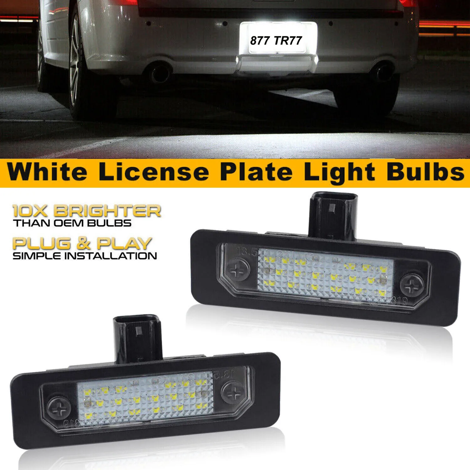 

Winetis 2Pcs Full LED License Plate Tag Light Number Tag Lights Lamps 6000K White For Ford Mustang Focus Fusion Flex Taurus