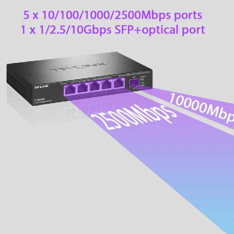 TP-LINK 10G SFP 5-Port Multi-Gigabit 2.5Gbps Unmanaged Internet Network Ethernet 2.5G Switch TL-SE2106 Switches 10 Gigabit Fibra