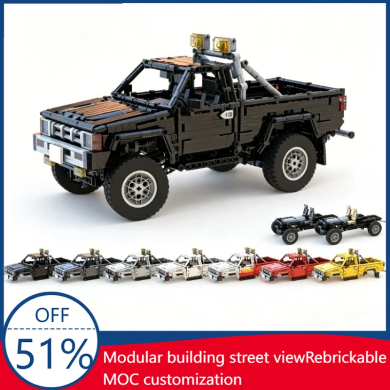 

NEW 1432PCS MOC Customize1984-1985 4X4 Road Pickup Truck Model Custom Building Blocks DIY RC Assembly Toy For Display Collection