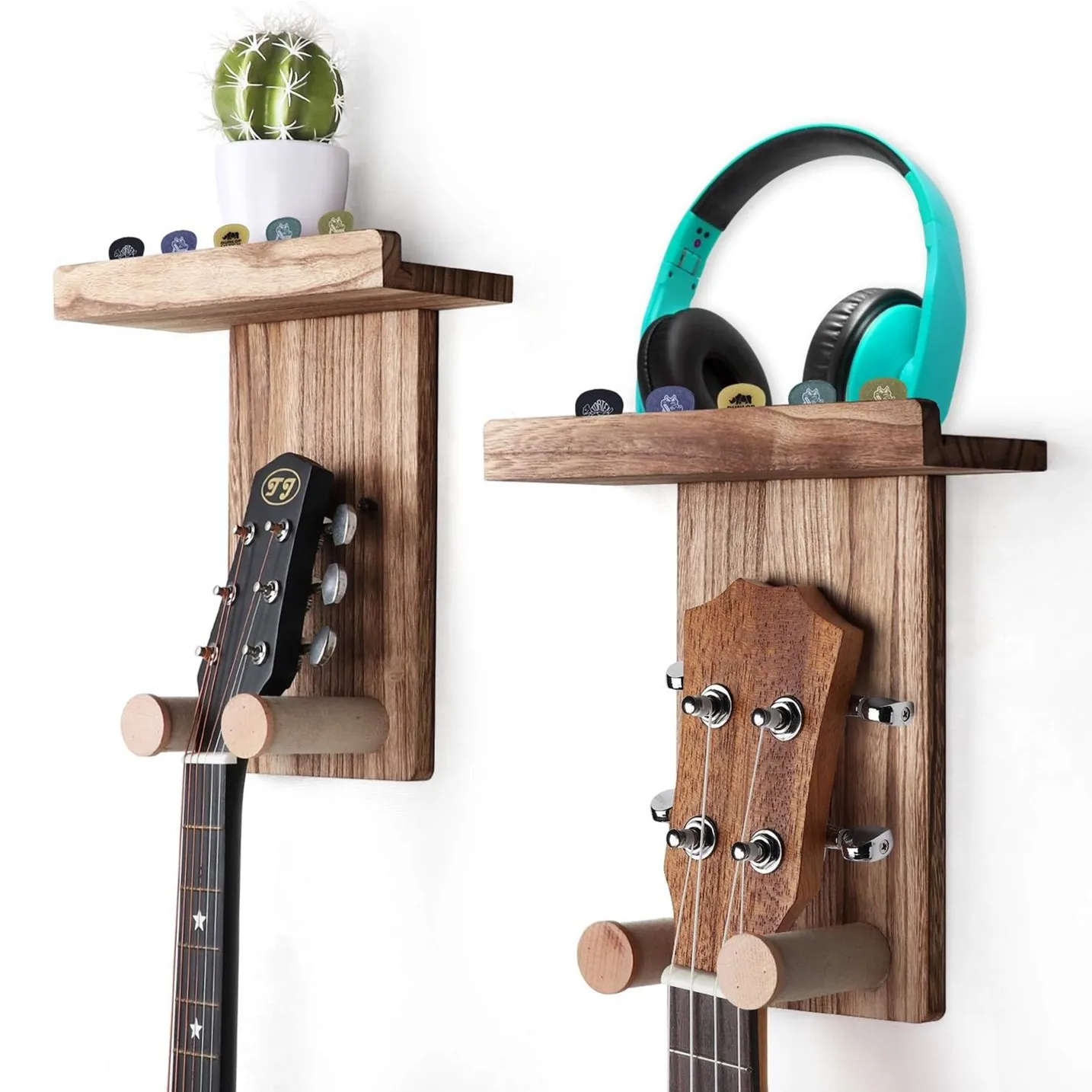 

guitar shelf hook stand rack display case accesorios de guitarra wood ukulele guitar holder hanger wall mount with pick holder