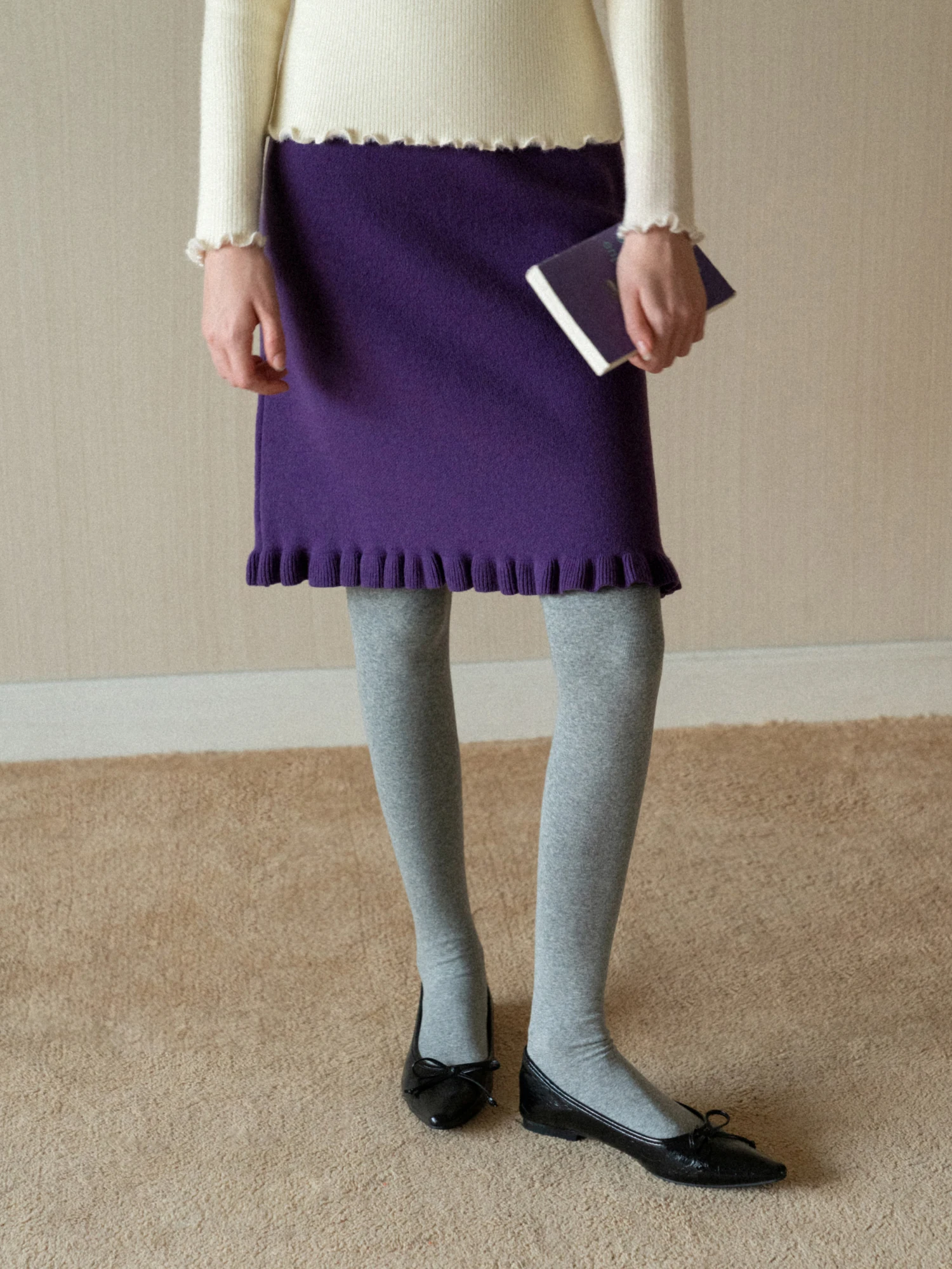 

Elegance High Waist Knitted f Skirt Casual Simple Commute Midi Skirt Wooden A-Line Skirt French Sle Ladies Skirt