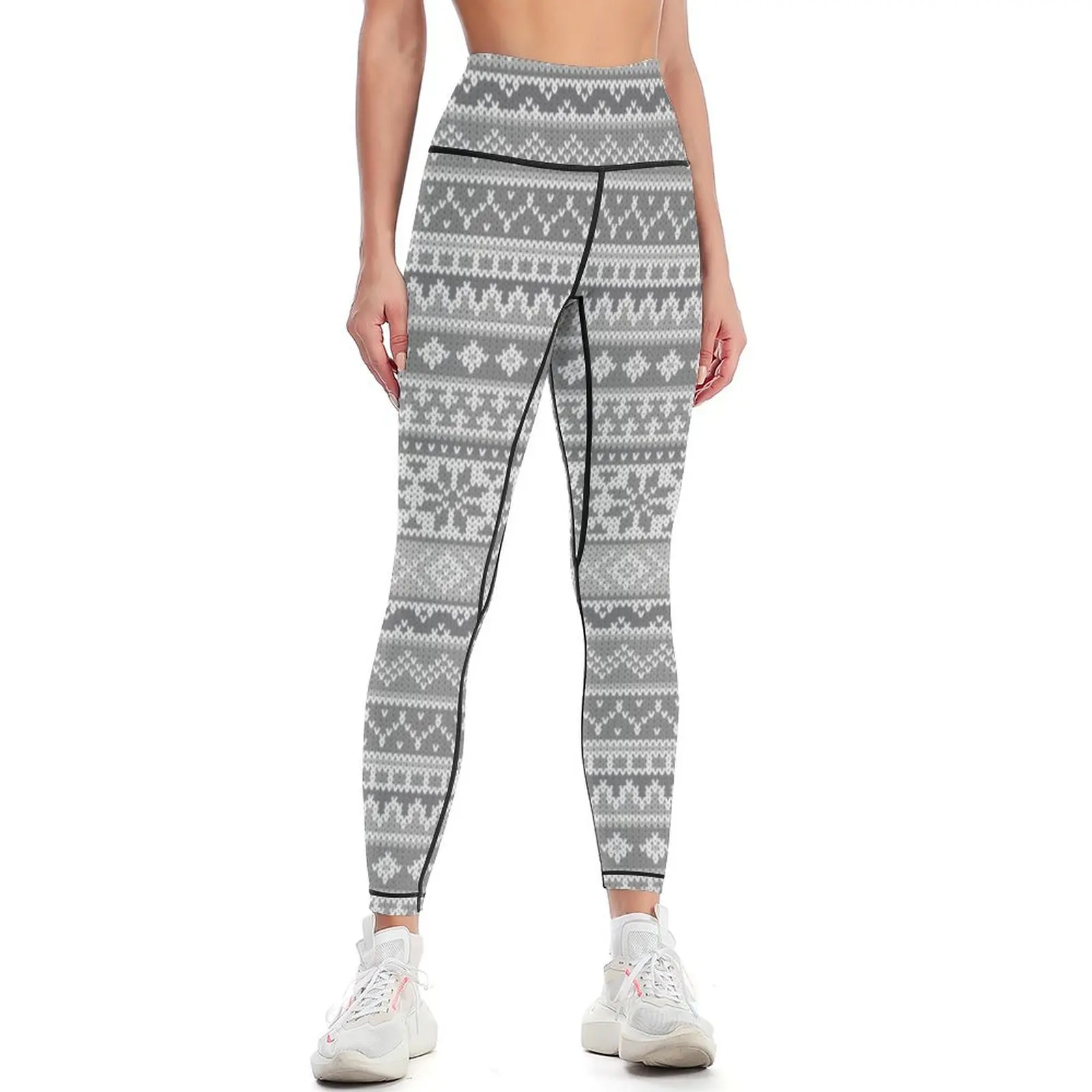 

Fair Isle Gray Leggings active wear gym pants legging push up gym sportswear woman Womens Leggings