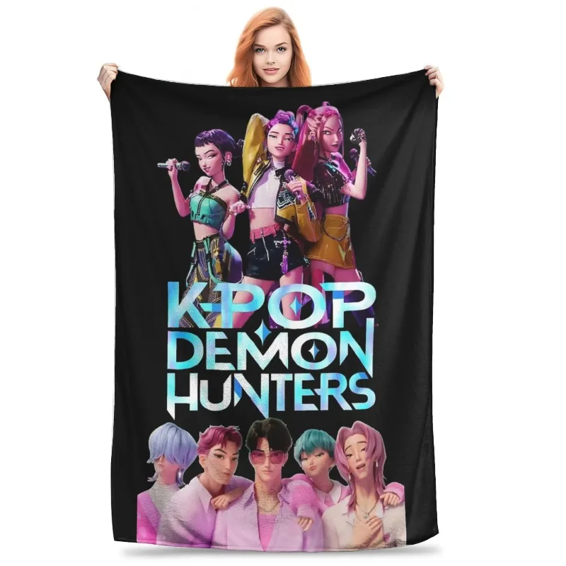 

New KPops Demons Hunters Sleeping Blanket Office Cover Blankets Double-sided Flannel Printed Blanket Air Conditioning Blankets