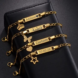 Acheerup Personalized Laser Engrave Name Date Baby Mother Kids Bracelets for Women Stainless Steel Thick Link Chain Jewelry Gift
