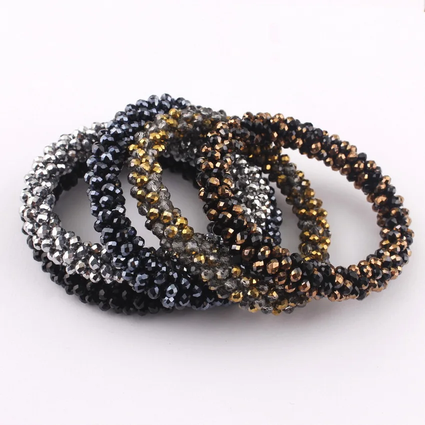 Spiral Thick Faceted Beaded Knitted Woven Elastic Bracelets