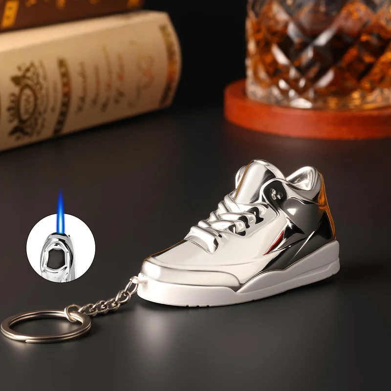 

Creative 3D basketball shoe keychain, lighter, circular inflation, straight charging mini bag pendant, keychain