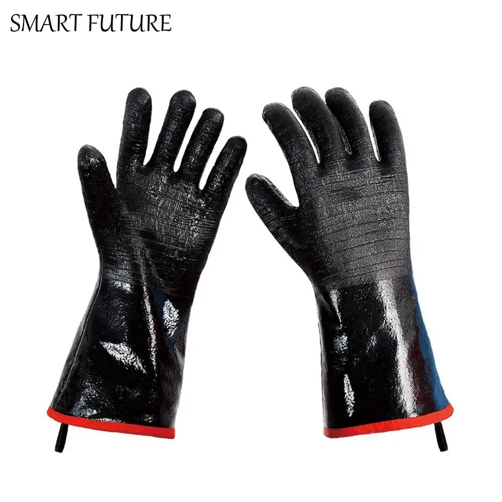 

Thicken BBQ Gloves Waterproof Textured Palm Oven Mitts Oil Resistant Neoprene Coating Heat Resistant Gloves Grilling