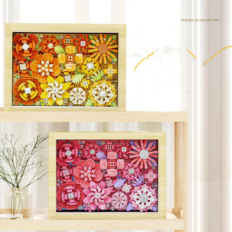 

Idea Flower 3D Photo Frame Micro Diamond Block Cherry Construction Model Building Brick Educational Toys Nanobricks For Gifts
