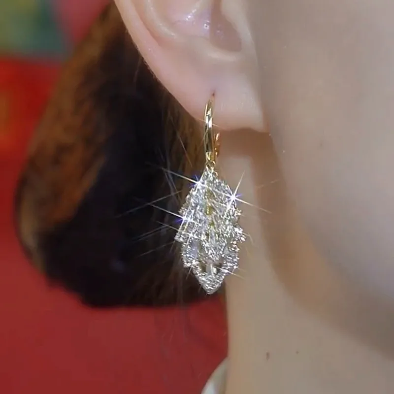 New Arrival Zircon Crystal Leaf Tassel Dangle Earrings for Women Elegant Wedding Party Earrings Jewelry Unusual Girl\'s Earrings