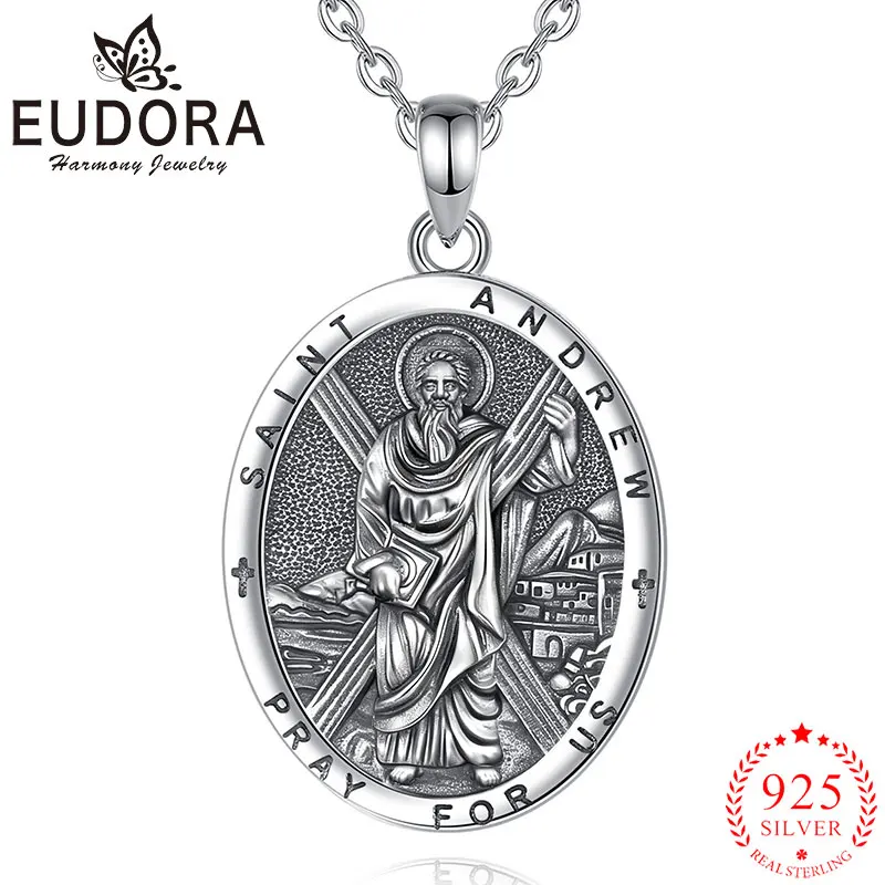 

Eudora стерлингового серебра 925 пробы, ожерелье Святого Эндрю, христианский крест, кулон, амулет, религиозные украшения, прекрасный подарок для мужчин и женщин