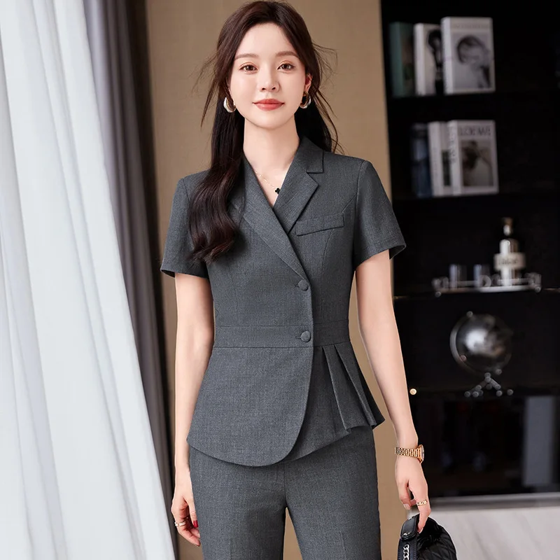 Professional Gray Suit Suit Women's Thin Summer High-End Hotel Catering Tooling Front Desk Manager Formal Suit Work Clothes