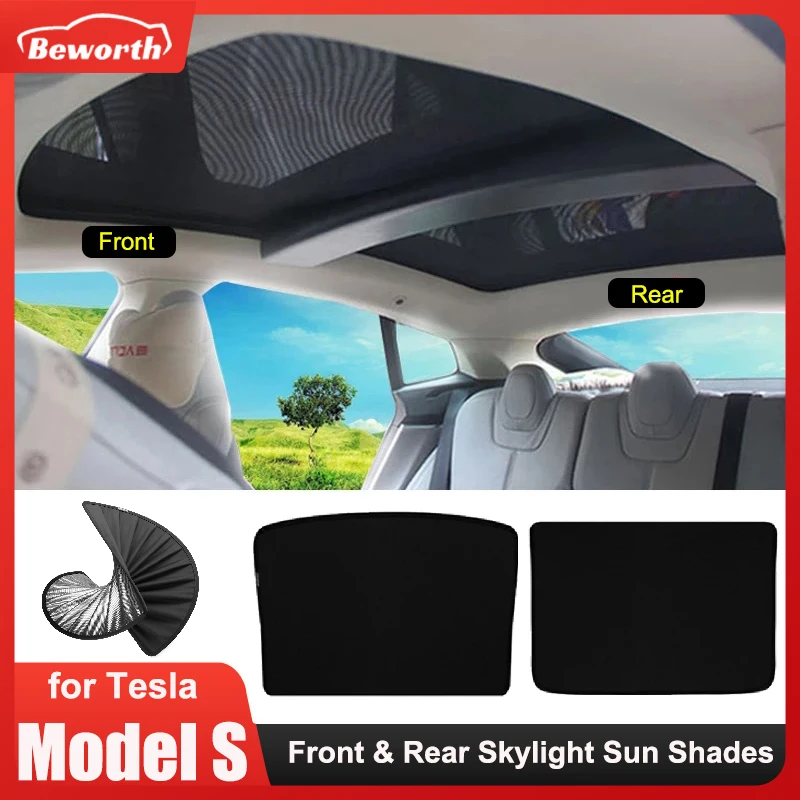 

Skylight Sun Shades for Tesla Model S 2016-2025 Roof Sunshade UV Ray Protection Foldable Sunroof Window Ice Crystal Cloth Mesh