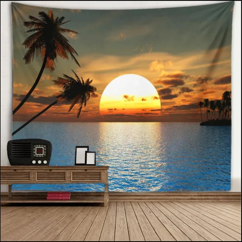 SL/4K Window Scenery Mural Tapestry Wall Background Cloth Tree Hole Furnace Hanging Large