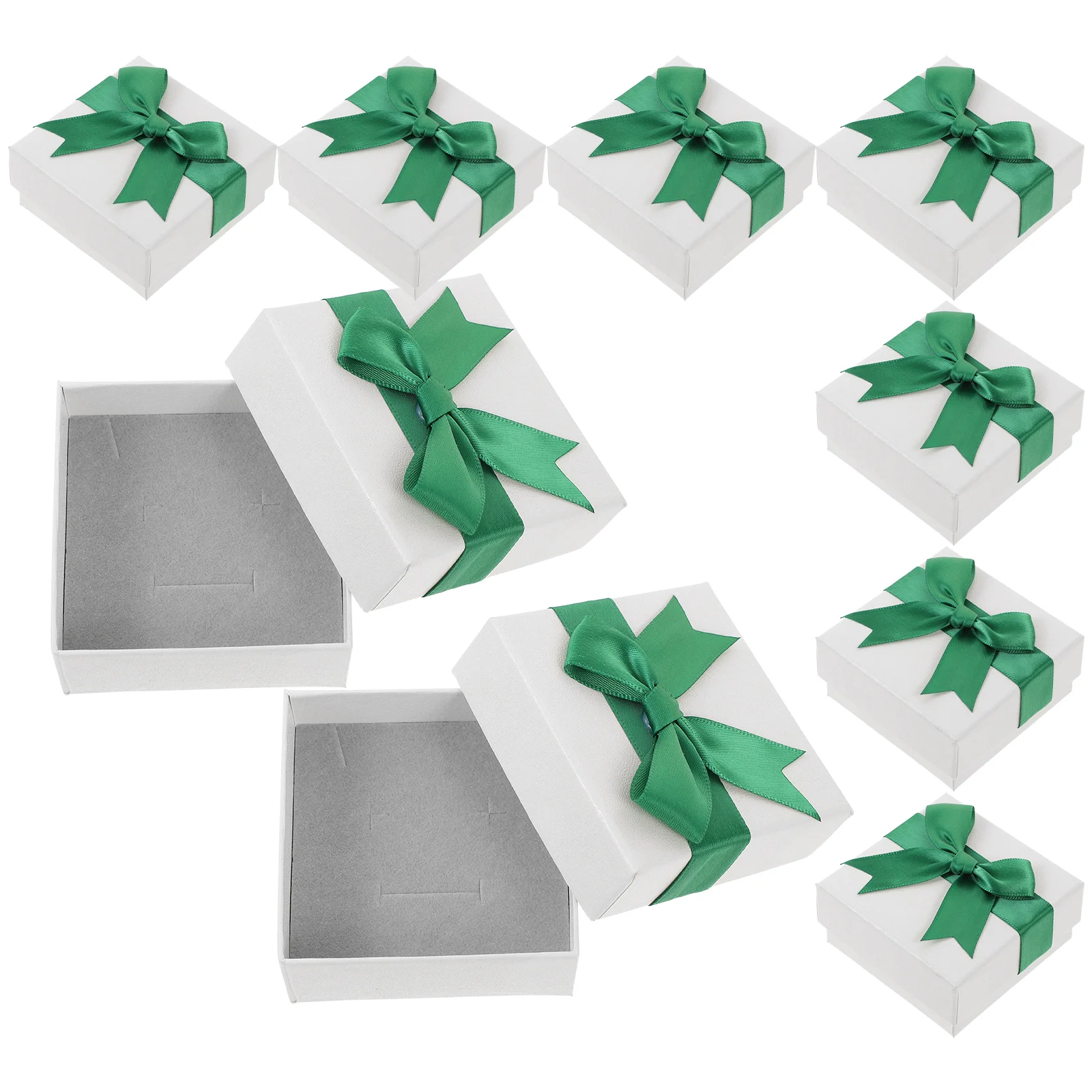 

10 Pcs Green Bow Jewelry Gift Boxes Small Bracelet Packaging Cases Elegant Watch Earring Holders Luxury Gift Presentation