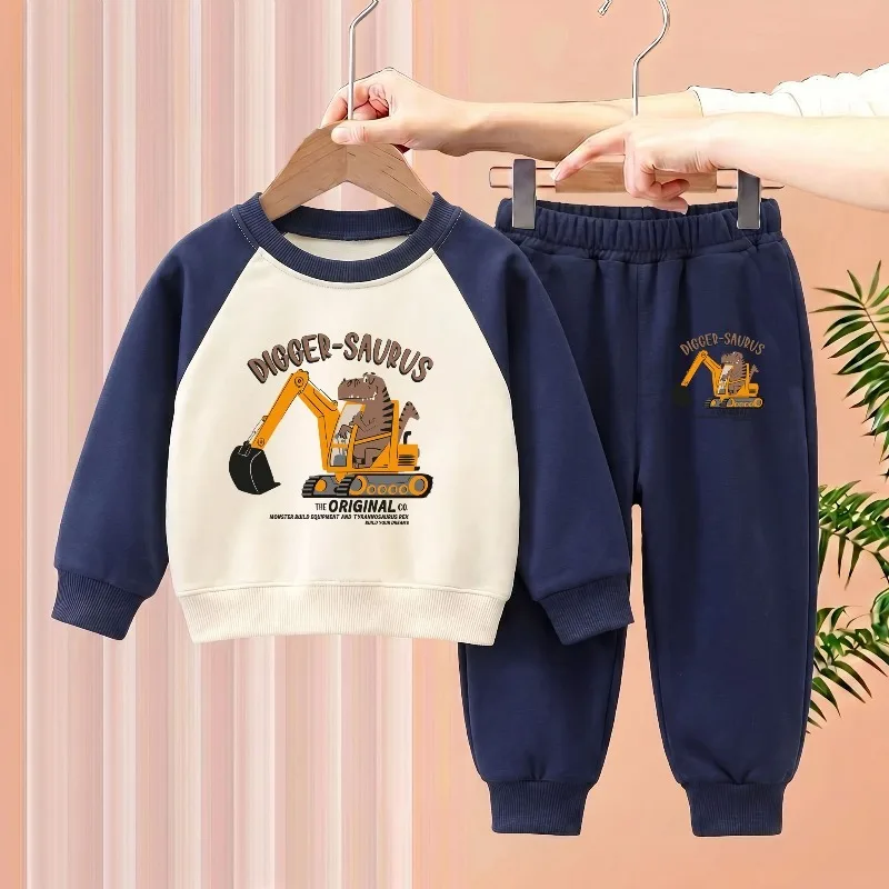 Herbstliche Kindermode: O-Neck-Hoodies und Jogginghosen Zweiteiler-Sets, Jungen Pullover-Hosen 2-teiliger Sweatshirt-Anzug Trainingsanzug – Detail 3