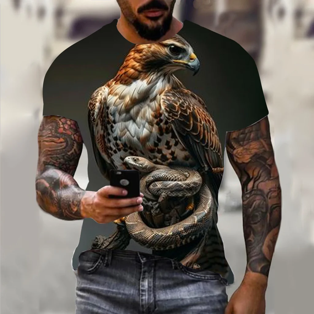 Summer Eagle Lion Wolf Fierce T-Shirt Animalharajuku Men's T-Shirt Hip Hop Trend Street Casual O- Neck Short Sleeve Loose Top