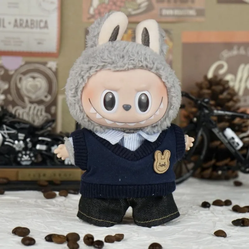 Caja ciega de ropa para muñeca de caballero, 17cm, colgante para muñeca Labubu, tema de cafetería, juguete para niños, conjunto de accesorios de moda
