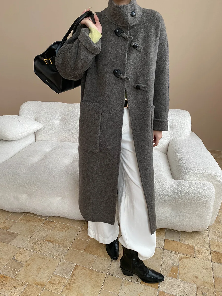 สไตล์ขั้นสูงและสบายๆ ปกเสื้อแบบวินเทจ เสื้อโค้ทขนสัตว์สองด้าน แจ็คเก็ต