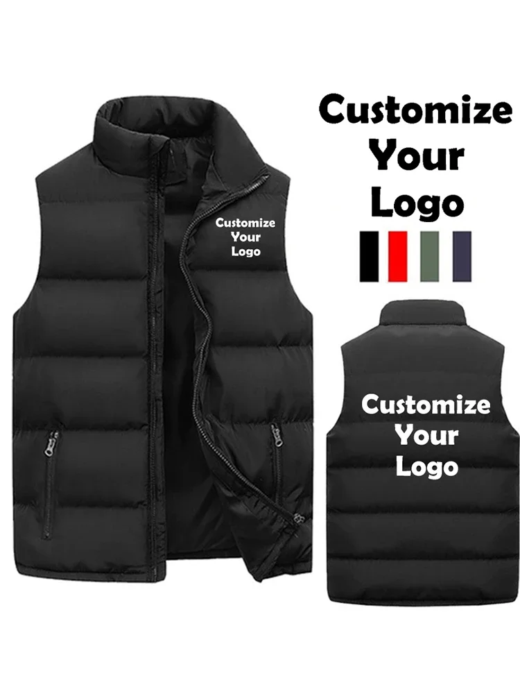 Customized Men and Women Fashion Autumn Winter Waistcoat Coats & Jackets Thicken Stand Collar Solid Color Cotton Vest Down