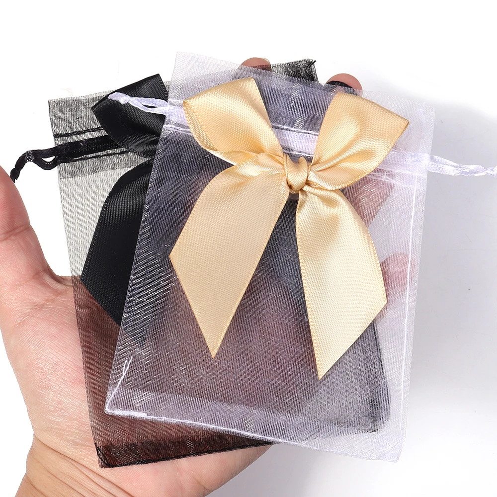 5/10/20pcs/lot Organza Gift Bags Satin Ribbon Drawstring Bowknot Jewelry Packaging Bag Party Wedding Candy Drawstring Pouches