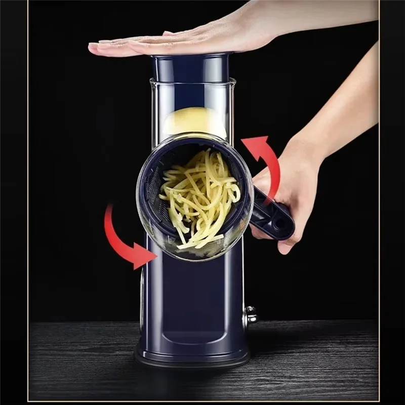 

ABMH-Rotary Cheese Grater Shredder Round Mandolin With Handle And 5 Drum Blades Kitchen Manual Vegetable Nuts Grinder