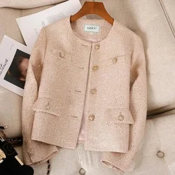 Spring Autumn Female Round Neck Tops Coat High-end Women Leisure Short Rough Flowers Jacket Ladies Fashion Long Sleeves Outwear