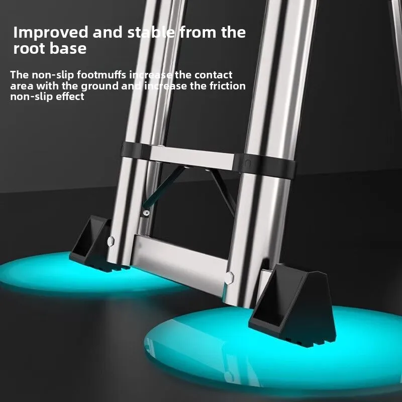 Multifunctional Telescopic Ladder Lift Ladder Straight Herringbone Indoor And Outdoor Engineering Stainless Steel Bamboo