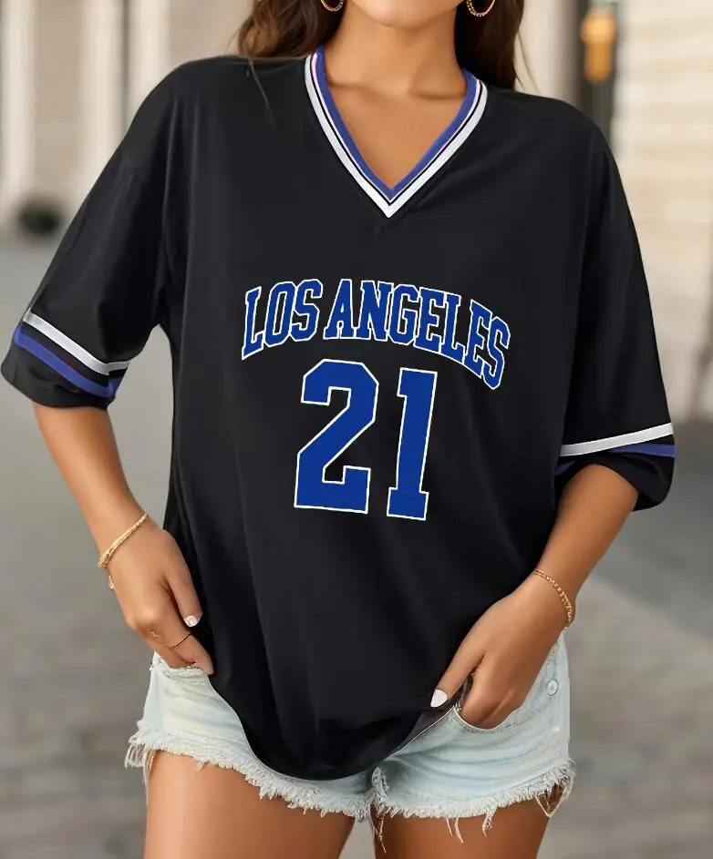 Spring And Summer New V-neck Half Sleeve Printed Loose T-shirt For Women,4 Colors