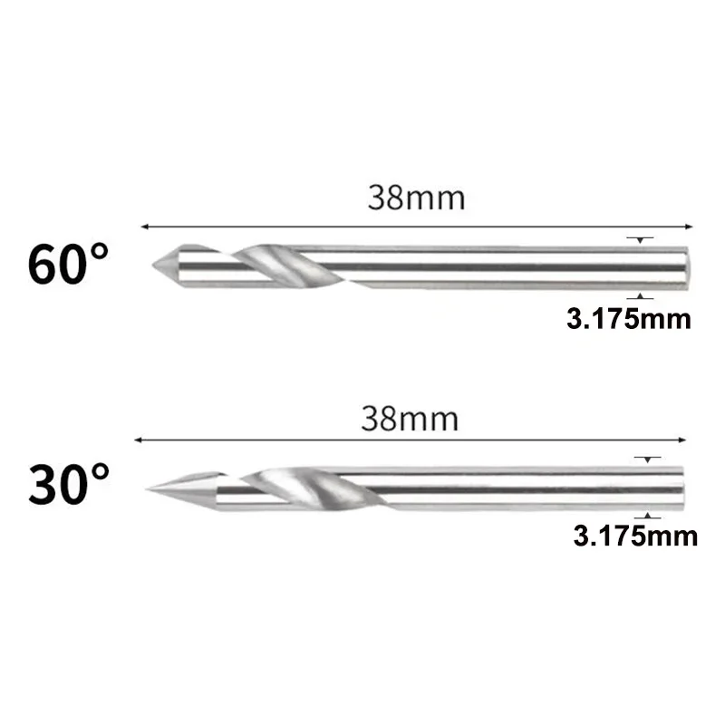 5Pcs CNC Router V Bits 1/8 Inch Round Shank Milling Cutter 30/60 Degree 0.1mm Tips Groove Engraving Tools