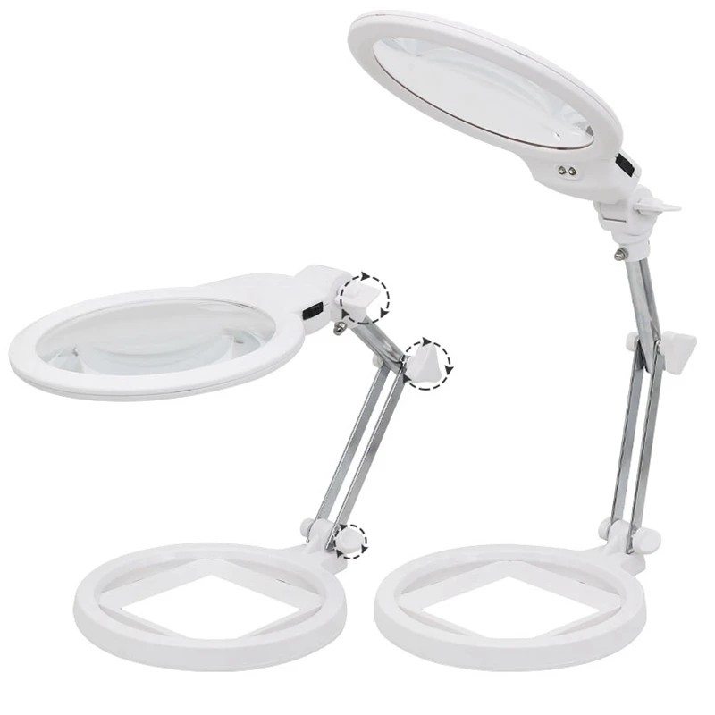 

Desktop Magnifier with Illumination 130mm Large Size Foldable 2X 6X Table Lamp Magnifying Glasses with LED Scale Third Hand Lupa