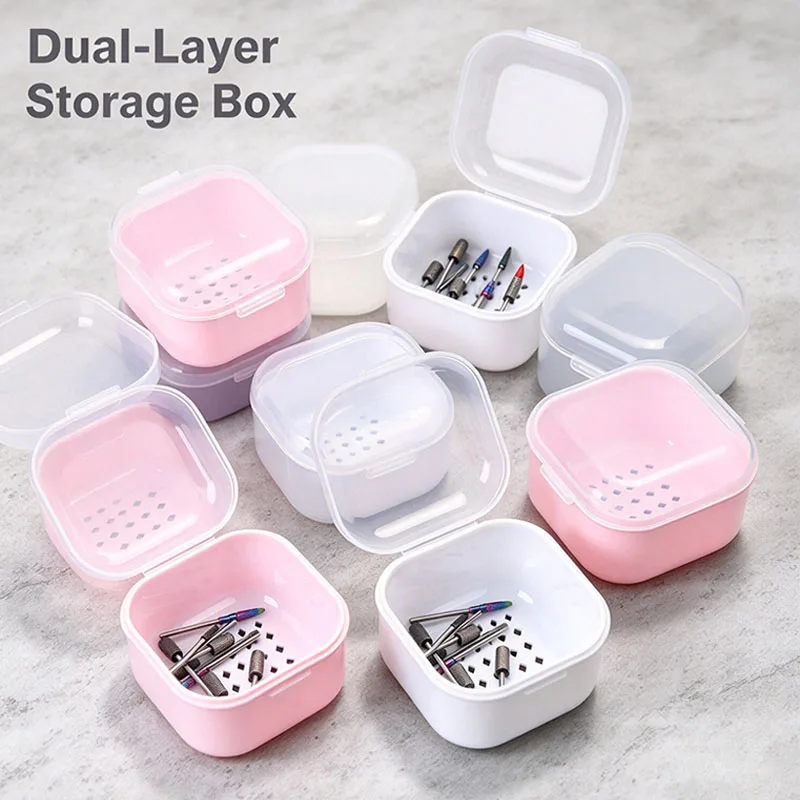 10/20Pcs Empty Square Nail Art Drill Bit Cleaning Boxs Double-layer Filter Storage Manicure Sterilization Portable Makeup Tools