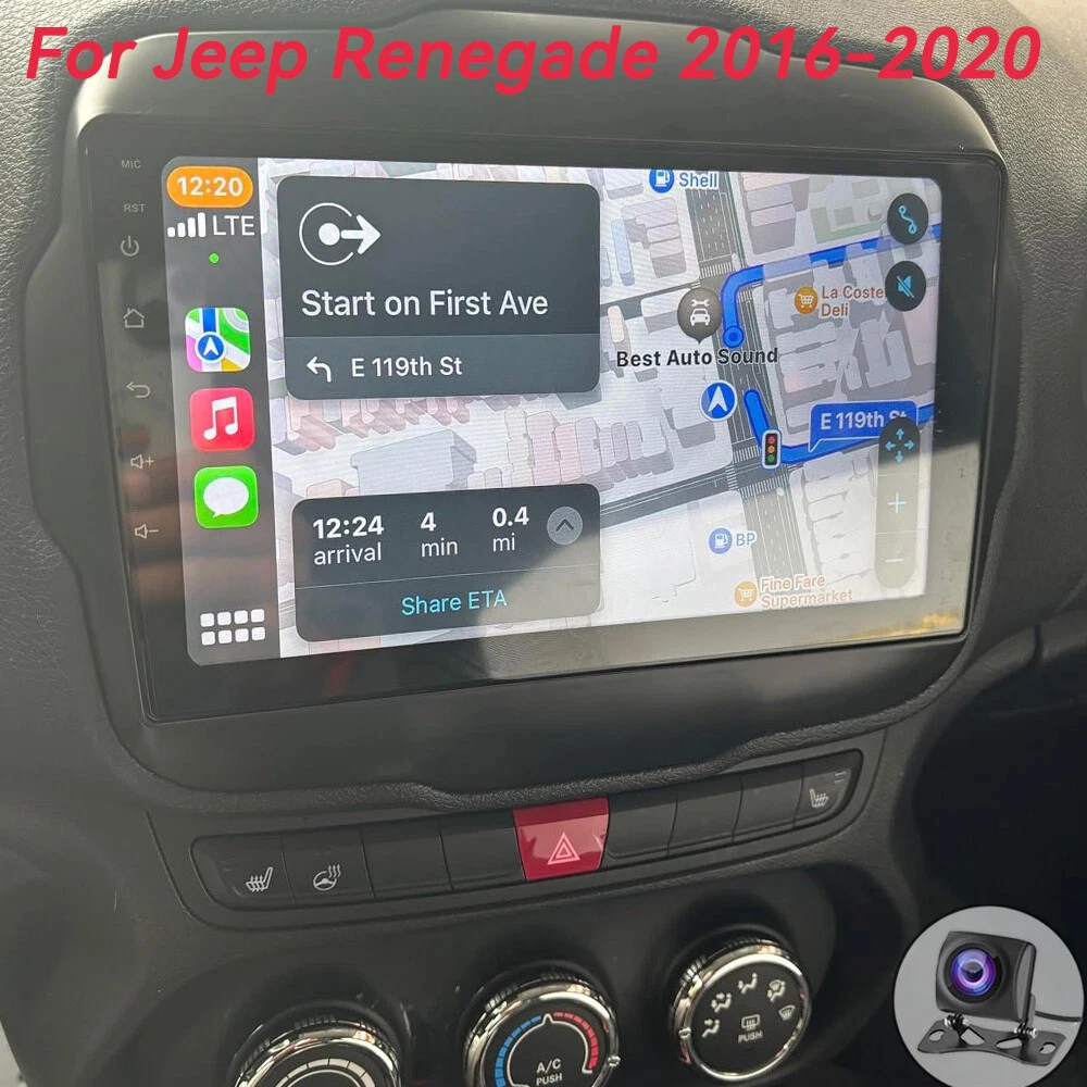 Rádio Automotivo de 9 Polegadas com Android 16 e Carplay Auto para Jeep Renegade 2016-2020, Reprodutor Multimídia com GPS, Navegação, Autoradio, DSP e RDS