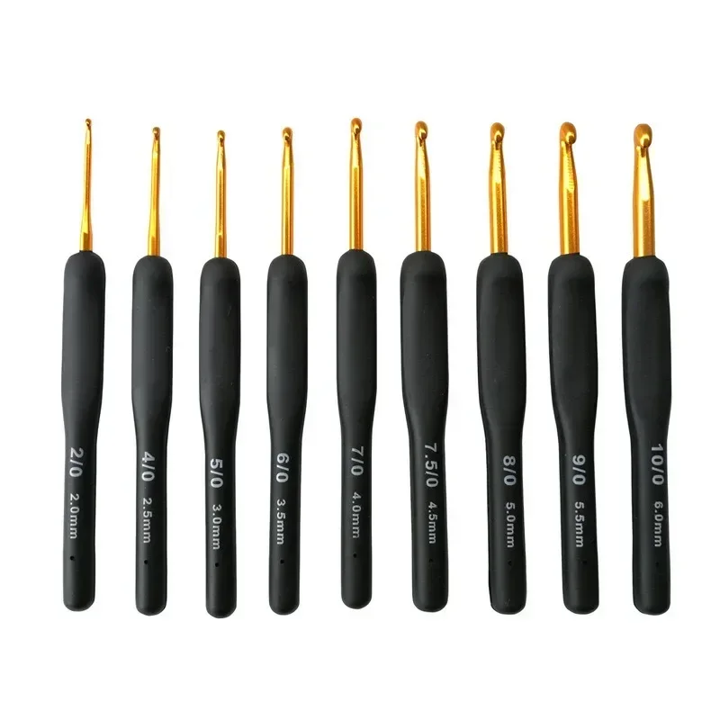 9pcs Crochet Hooks Set Knitting Needles 2.0/2.5/3.0/3.5/4.0/4.5/5.0/5.5/6.0mm Black Crochet Sweater Knitting Tool Sewing Needle