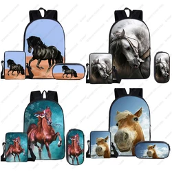 3pcs/set Animal Horse Print Backpack Children School Bags Fashion Kids Backpacks for Boys Girls Pencil Case Unicorn Bookbag