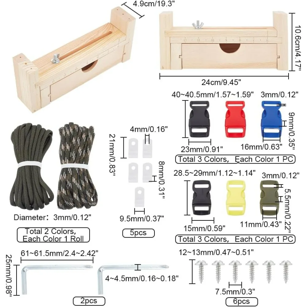 Jig Bracelet Kit, Adjustable Length Bracelet Maker Kit for Weaving DIY Craft Tools, Including 2 Parachute Cords and 6 Quick