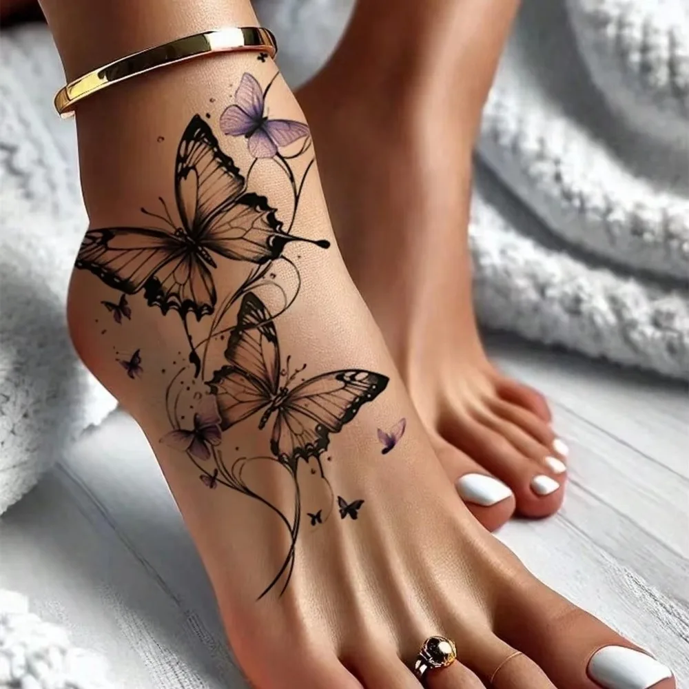 

1Pc Fashionable Cool Temporary Tattoo Sticker One-Time Use Colorful Couple Fake Tattoo Body Paint Butterfly Design