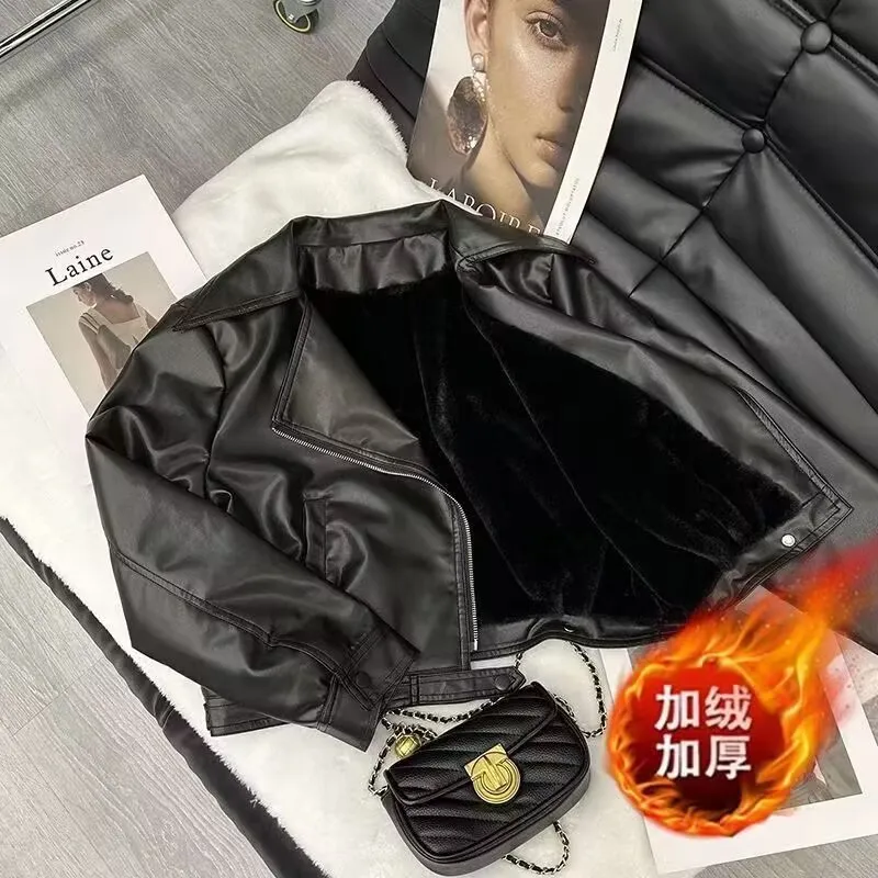 ขั้นสูงหญิงแขนยาว PU หนังยุโรปผู้หญิงเสื้อหนัง Faux ฤดูใบไม้ผลิฤดูใบไม้ร่วงสุภาพสตรี Flip COLLAR Outcoat