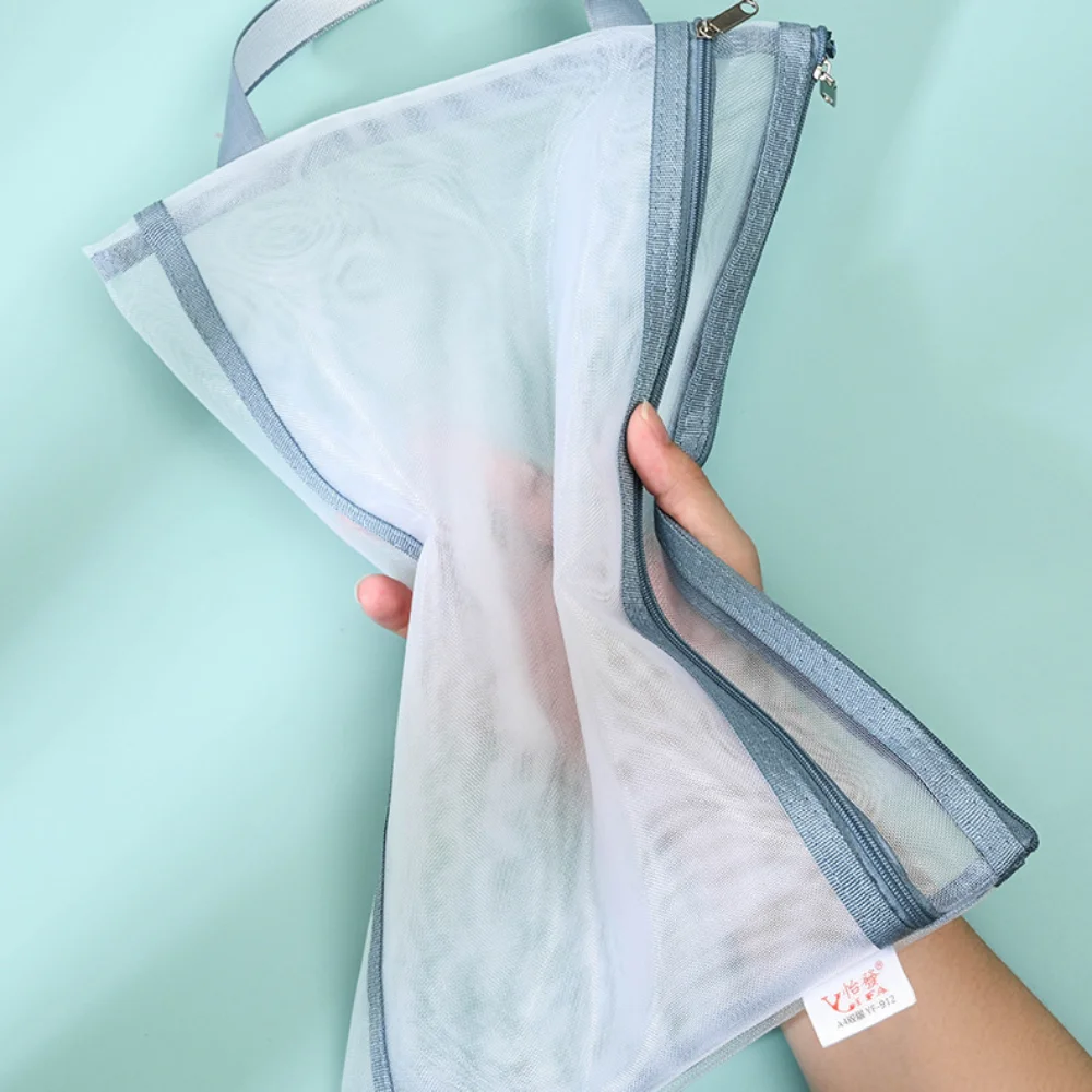 

Многофункциональная сумка для хранения A4/A5, сетчатая сумка-карандаш на молнии, двухслойные цветные косметички для макияжа для школьных офисных игр