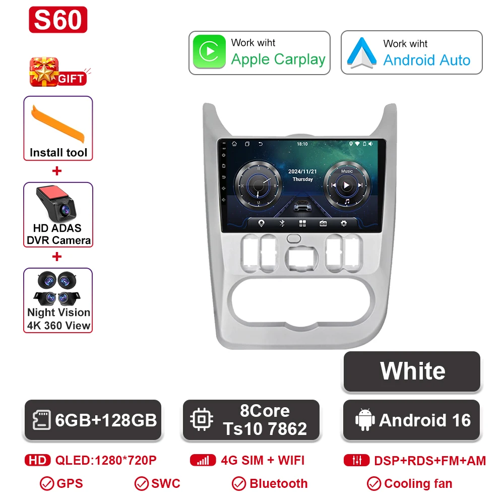 Android 16 autoradio voor Renault Logan 1 Sandero 2009 - 2015 voor Dacia Duster 2010 - 2017 auto multimedia videospeler navigatie