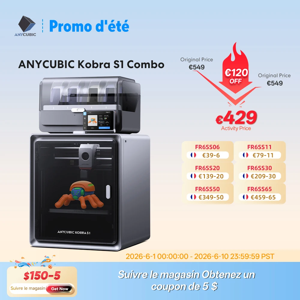 Anycubic Kobra S1 Combo 3D Printer, Imprimante 3D multi-couleurs Haute vitesse Max 600mm/s Haute précision, Core XY Stable Structure Ultra-Quiet Printing 250 * 250 * 250mm