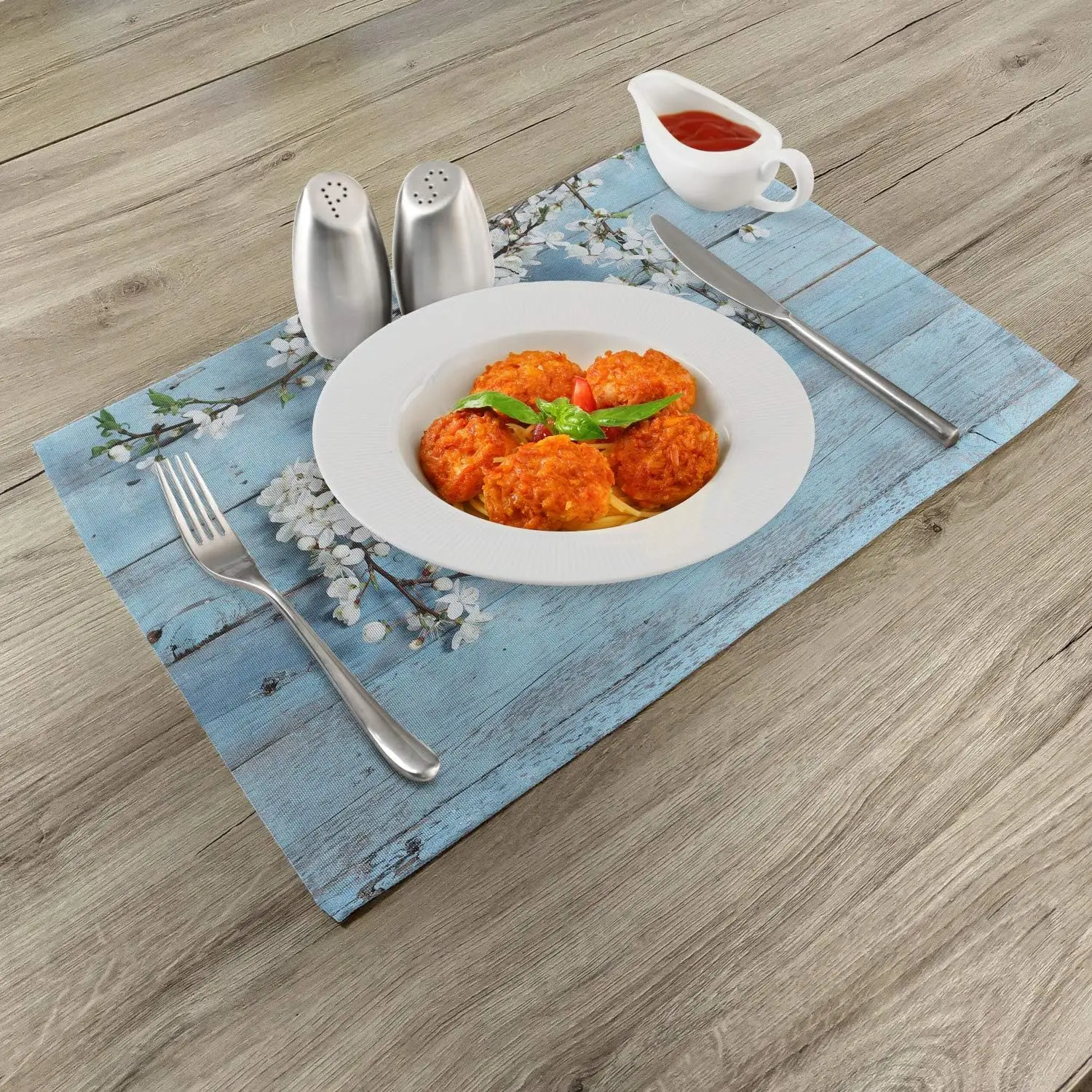 Place Mats Set of 4 Branch Blooming Warm Season Flowers on Fragility of Spring Washable Fabric Placemats for Dining